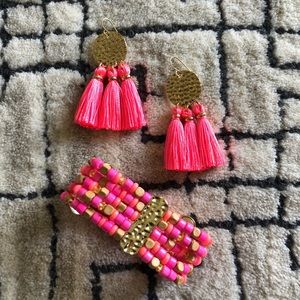 Lilly Pulitzer Pink and Gold Earrings + Bracelet